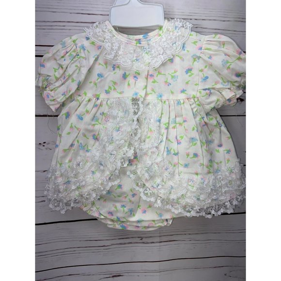 Cutest Ones Vintage Size 12 Months White Floral Print Infant Girls 2 Piece Dress - Picture 6 of 10
